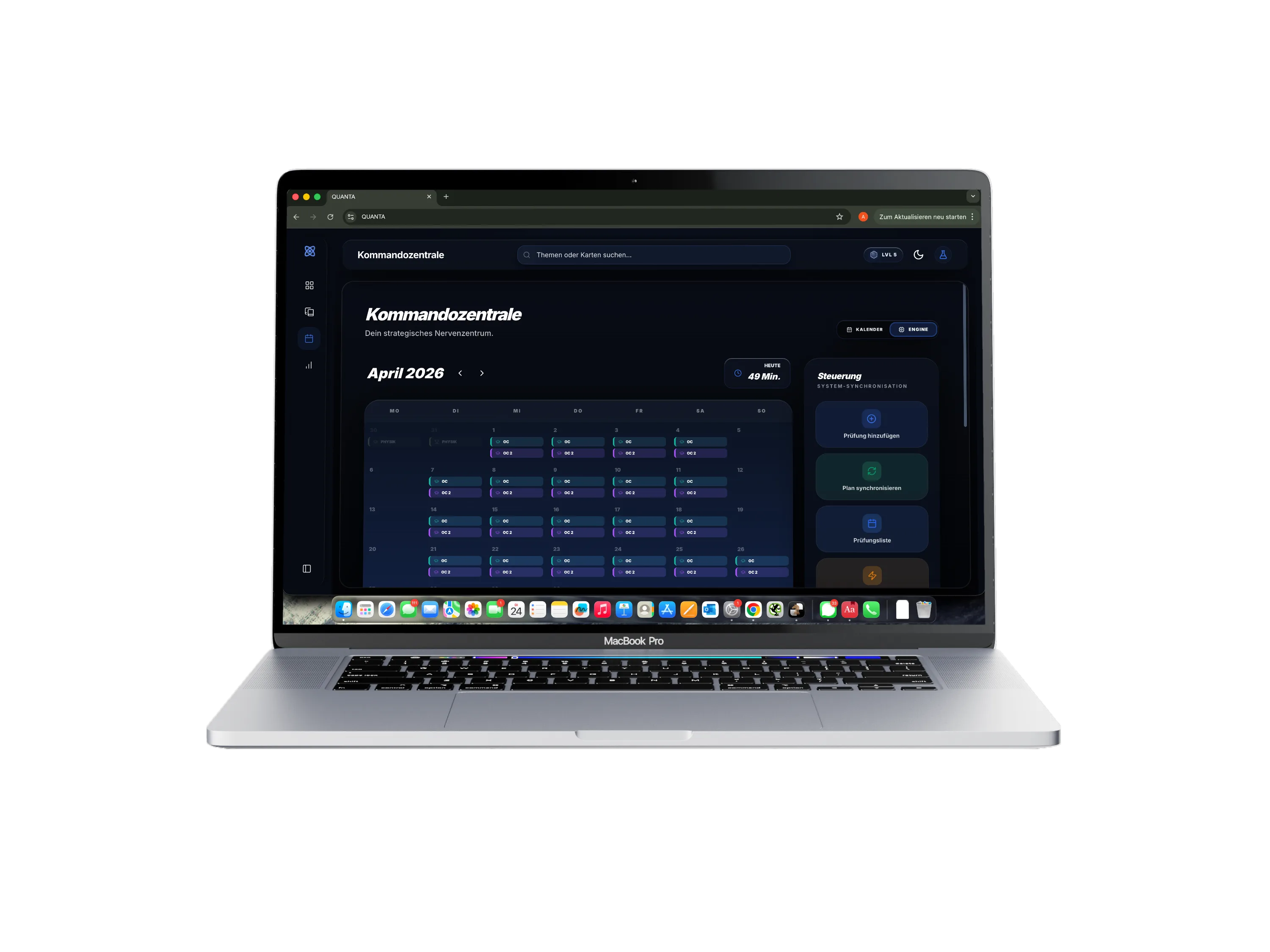 Quanta Kommandozentrale mit Lernkalender und FSRS-Synchronisation