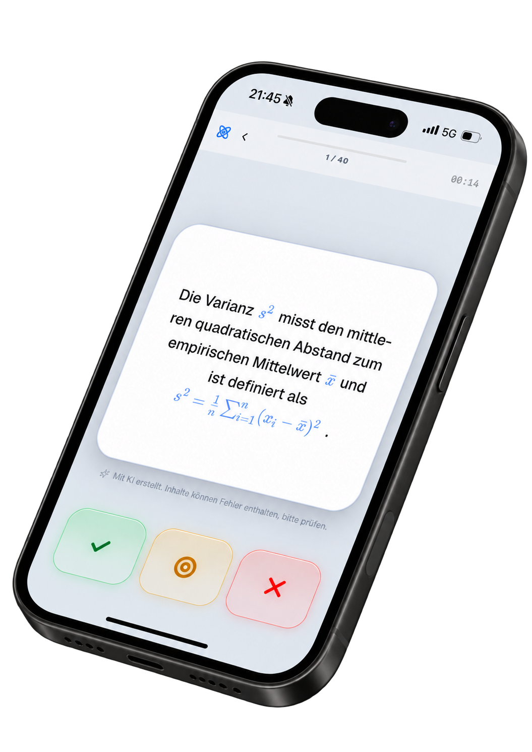 Quanta-Karteikartenansicht auf einem Smartphone